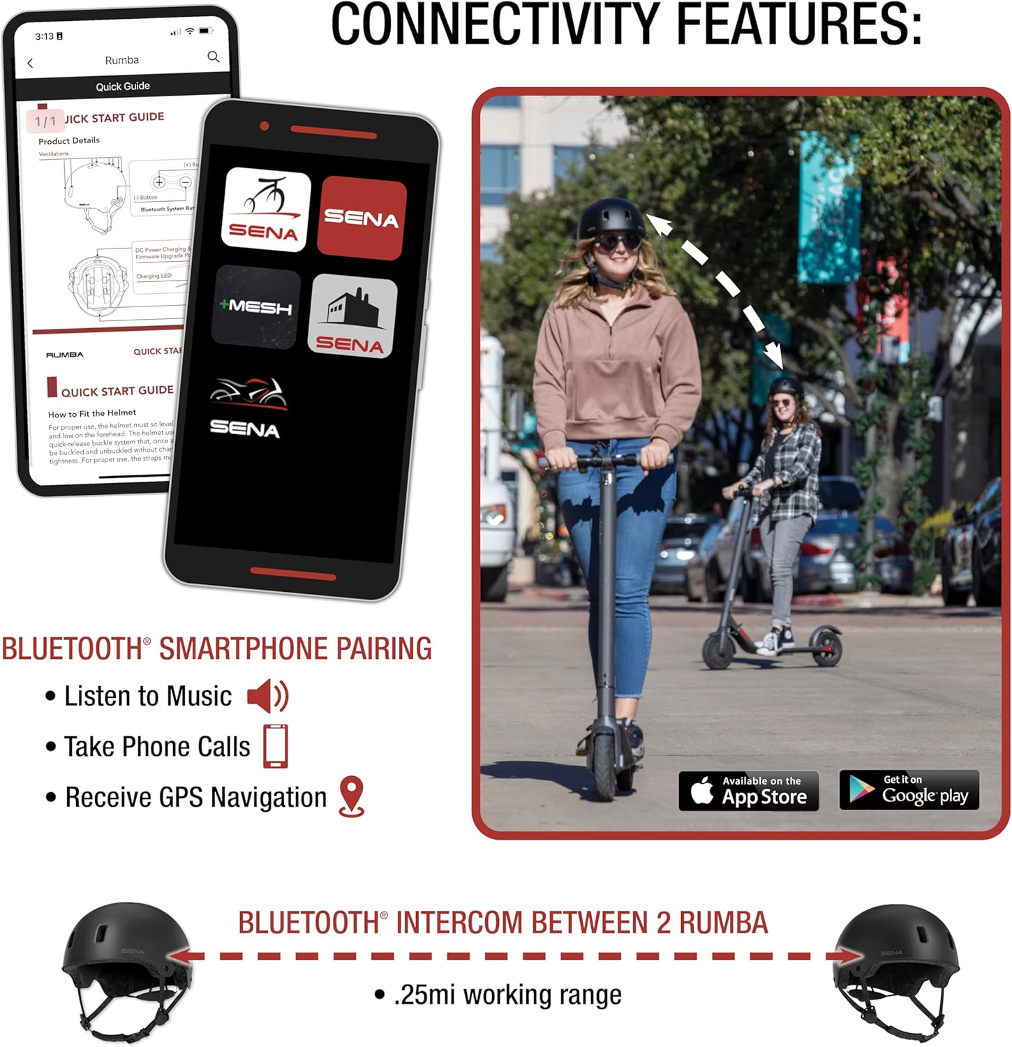 Rumba Bluetooth Smart Helmet for BMX, Skating, Skateboarding, Scooter, and E-Bike