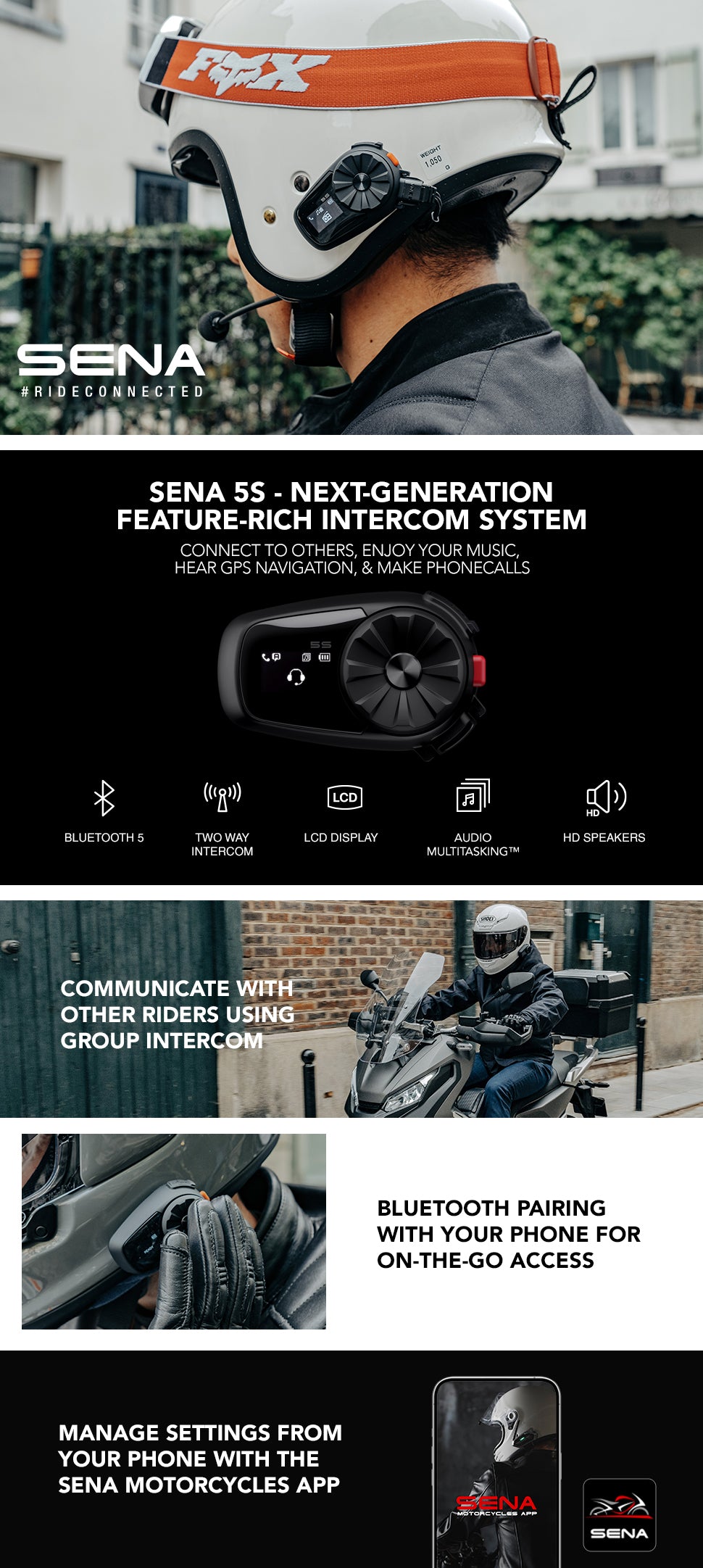 Sena 5S Bluetooth Headset & Intercom for Scooters and