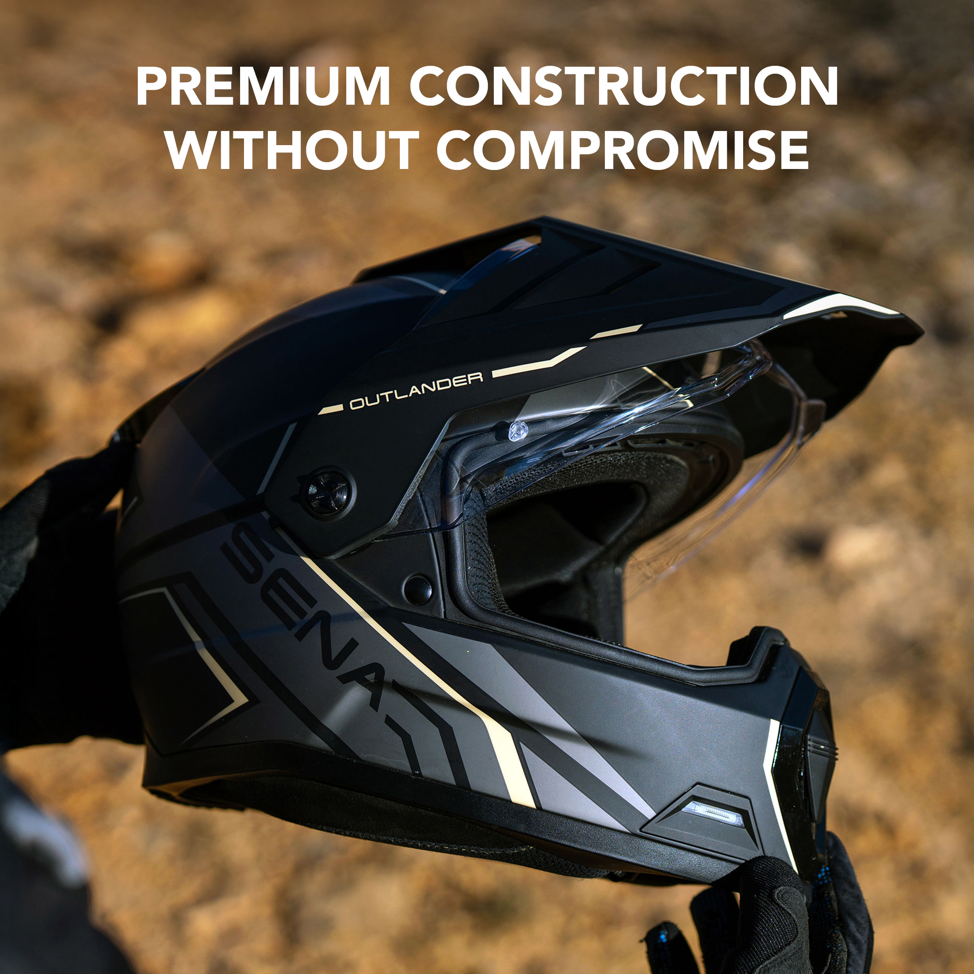 dual sport adventure motorcycle helmets Sena Outlander Smart DS Bluetooth Helmet Matte Black / XL