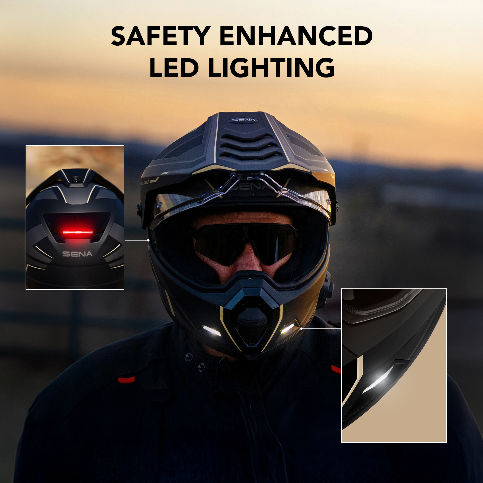 dual sport helmet with goggles Sena Outlander Smart DS Bluetooth Helmet Matte Black / XL