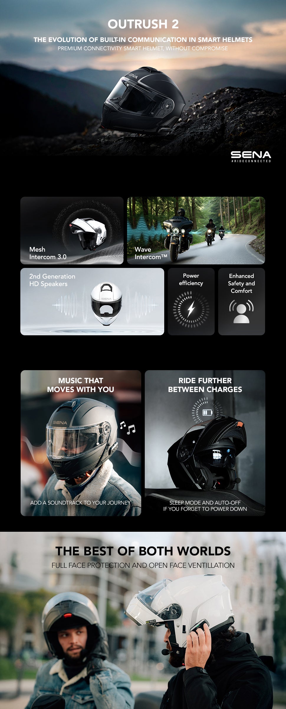 OUTRUSH 2 Modular Smart Motorcycle Helmet with Mesh Intercom