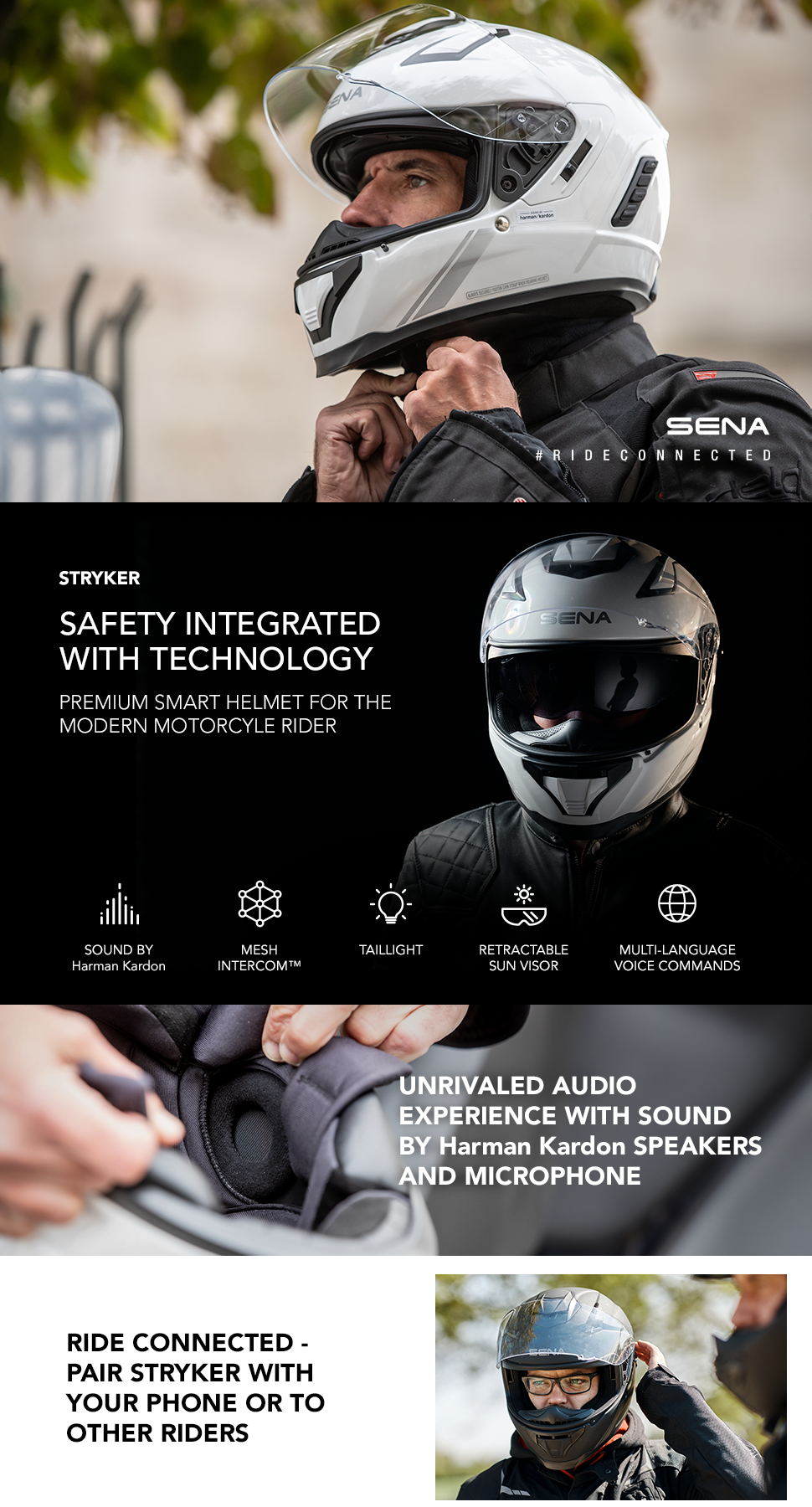 best premium motorcycle helmet Sena Stryker Full‑Face Helmet with Sound by Harman Kardon – Sena Technologies, Inc